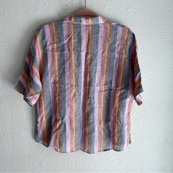 Garnet Hill Linen Multicolored Stripe Button Down Shirt Size 12 - Picture 3 of 6